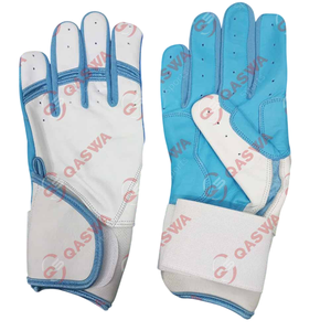 Gants de frappeur en cuir à manchette longue blanc et bleu de conception personnalisée gants de frappeur de baseball de tailles adultes et jeunes professionnels - Product Image 1