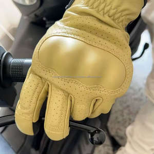 Gants de moto tout-terrain en cuir de chèvre respirants jaunes pour hommes, design rétro, protection des articulations, compatibles écran tactile, pour l'extérieur - Product Image 3
