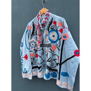 Wholesale <b>Velvet</b> Suzani Jacket Uzbek Floral Embroidery Short Unisex Jacket With Inside Lining Jacket Coat Women's Overcoat - Product Image 4