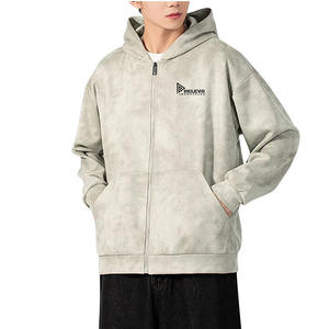 Sudadera con Capucha Extra Grande, Lisa, Personalizable con Bordado, Estilo Urbano, de Felpa, Lavada al Ácido, Desgastada, con Cierre - Product Image 6