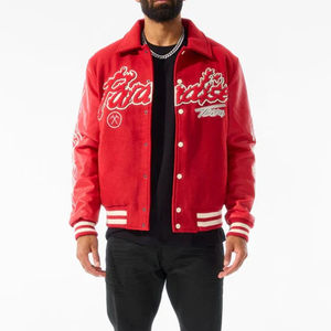 Chaqueta Universitaria de Lana Personalizada para Hombre con Mangas de Cuero, Diseño de Parches, Cuello Alto, Chaquetas Universitarias para Hombre Resistentes al Viento - Product Image 1