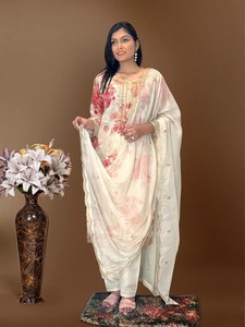 Robe Salwar Kameez Dupatta élégante pour femme en soie pure Banarasi, viscose et rayonne, style décontracté spécial afghan de Dubaï - Product Image 4