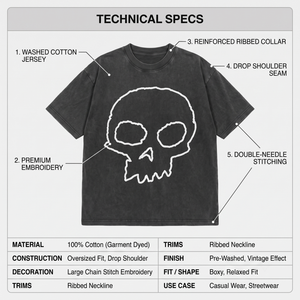 Camiseta Larga de Algodón 100% con Estampado de Calaveras, Estilo Vintage, Lavado Ácido, para Hombre, Ecológica, 240 GSM, con Hombros Caídos - Product Image 5