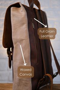 Unisex LCB-0071 Handmade <b>Leather</b> <b>Laptop</b> <b>Backpack</b> Genuine Full Grain Waxed Canvas Vintage Style Personalized Travel Shoulder - Product Image 4