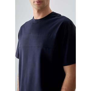 T-shirt basique pour homme Air Jones, coupe ample, en coton mélangé épais et doux, bleu marine pour un usage décontracté - Product Image 2