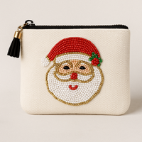 Pochette à monnaie vintage à fermeture éclair, ornée de perles et de mini-paillettes, motif sapin de Noël, pochette cosmétique de luxe pour les fêtes, vente en gros