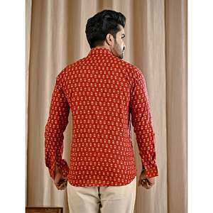 Chemise décontractée pour homme, coupe ajustée, rouge, en coton imprimé, style décontracté chic, manches longues, tissu popeline respirant, tailles du XL au 6XL - Product Image 6