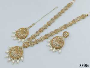 Chandbali Stylish Indian Traditional & <b>Fashionable</b> Gold Plated Fancy Long With Earring Maagtika Necklace Set&<b>Jewellery</b> Set Women - Product Image 3
