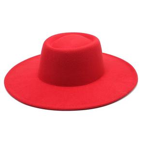 Chapeau Fedora à large bord de 9,5 cm de haute qualité en gros, chapeau en feutre à sommet plat unisexe pour femmes et hommes - Product Image 6