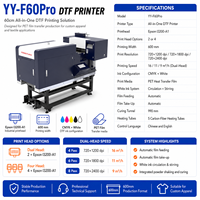 Impresora DTF de Formato Grande de 60 cm, Cabezal de Impresión Epson I3200-A1, Máquina de Impresión Todo en Uno con Agitador de Polvo Automático para la Industria Textil