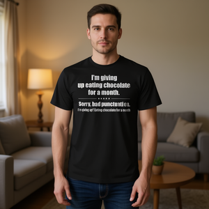 T-shirt con stampa divertente 'I'm Giving Up Eating Chocolate' per adulti - Product Image 3