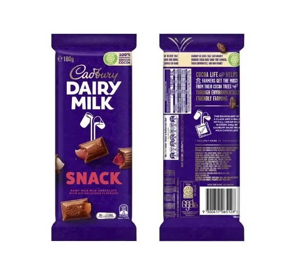 Venta caliente Cadbury Dairy Milk Snack bloque de chocolate con leche 180g