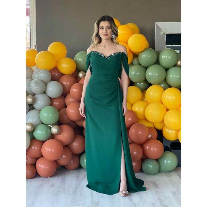 Stars Women's Boat Neck Low Sleeve Front Draped Slit Side Cape Crepe Fishtail Evening Dress 5044