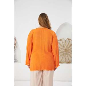 RMG <b>Plus</b> <b>Size</b> Orange Viscose Woven Blouse with <b>Sequin</b> Detail for Women, Comfortable and Stylish Long Sleeve <b>Top</b> - Product Image 5