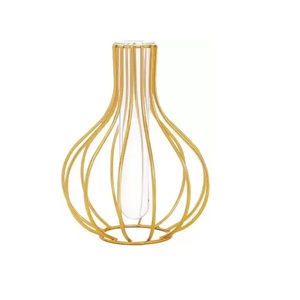 Etiquetado Privado, Compre Floreros de Diseño Antiguo Más Vendidos con Tubos de Vidrio, Marco de Hierro y Base de Madera, Color Personalizado - Product Image 1