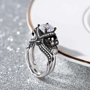 Jeulia Two Tone Sterling Silver <b>Skull</b> <b>Ring</b> with Round Cut Zircon Great Gift Idea - Product Image 5