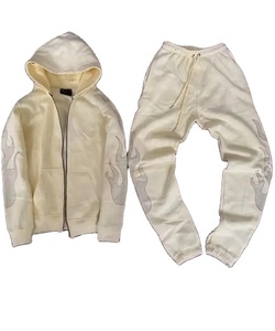 Survêtements de qualité supérieure en tissu 100% coton avec logo personnalisé en pierre du Rhin et survêtements lavés à l'acide pour unisexe deux pièces - Product Image 4