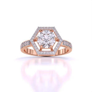 Anillo de Diamante Solitario Vintage con Halo Hexagonal y Corte Redondo, 1.00 Ct, Color F, Claridad VS, Diamante Cultivado en Laboratorio, en Oro de 14K, para Uso Diario, Regalo - Product Image 1