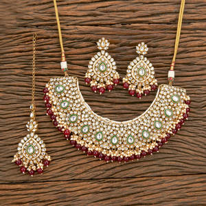 Highly Demanded Elegant Gold Plated Indo Western <b>Beads</b> Kundan Necklace <b>Set</b> With Classic Look - Product Image 3