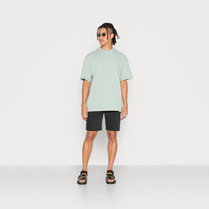 เสื้อยืดไหล่ตกขนาดใหญ่พิเศษสำหรับผู้หญิงผู้ชายผ้าคอตตอนด้ายคู่สีบริสุทธิ์ผ้าถักแบบยาว - Product Image 4