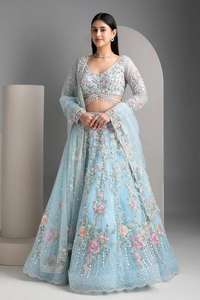 Lehenga Choli en soie organza lourde de qualité supérieure, élégant, broderie indienne pakistanaise, travail de paillettes, toile de cancan, patta pour l'été - Product Image 2
