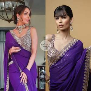 Bollywood diseñador Saree colección pesado suave Georgette hermosa doble lentejuelas bordado trabajo borde Sari para exportación - Product Image 3