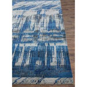 Tapis Kavi bleu noué à la main en laine et soie de bambou Unstring Srb(709) à motif abstrait pour usage domestique - Product Image 4