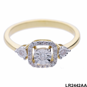 Women's 14K Yellow Gold Rhodium Plated Three-Stone Halo Diamond Ring <b>Square</b> Frame Illusion Setting Classic Timeless Diamonds - Product Image 1