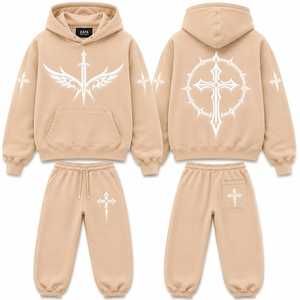 Ensemble de survêtement à capuche avec croix gothique et ailes d'ange, style streetwear, motif croix sacrée - Product Image 3