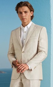 Viscose/Polyester costume pour hommes 2 pièces décontracté Slim Fit été classique Blazer pantalon ensemble formel bal mariage affaires grande taille - Product Image 2