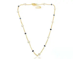 925 Sterling Silver Iolite Quartz And Pearl Necklace With Gold Plated Best gift for Valentines Day And New Year