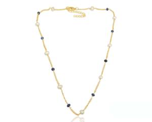 925 <b>Sterling</b> <b>Silver</b> Iolite Quartz and Pearl <b>Necklace</b> With Gold Plated Best Gift for Valentines Day and New Year - Product Image 1
