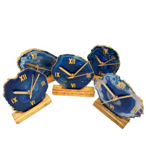 Posavasos de ágata azul, reloj con Base de madera con borde galvanizado dorado para curación religiosa de la India - Product Image 3