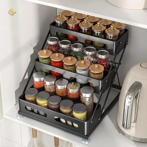 Porte-épices décoratif à 3 niveaux de couleur noire pour hôtels et restaurants Organisateur d'épices mural - Product Image 4