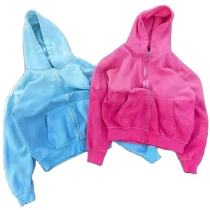 KIVOTECH Sweat à capuche zippé 100 % coton pour homme, motif uni, impression personnalisée, effet délavé soleil, polaire, style urbain pour homme - Product Image 1