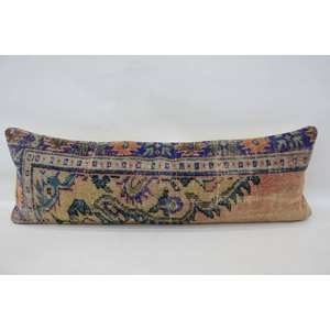 Beige Bohème Kantha Patchwork Laine Oreiller 16x48 Pouces Floral Vintage Carré Motif Tissé Coussin Décoratif pour Literie Plancher - Product Image 1