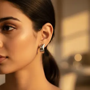 Pendientes de Botón de Plata con Circonitas Cúbicas y Baño de Rodio de Moda para Uso Diario de Mujer - Product Image 1