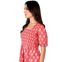 Robe smockée imprimée rose 100% coton, écologique, vêtements décontractés pour femmes, été, tissu doux et respirant, tenue élégante, lavable