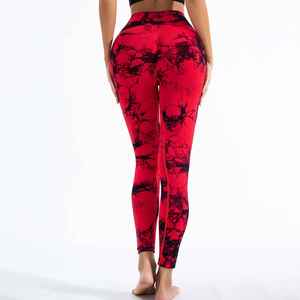 100% meilleure qualité taille haute cravate teinture Yoga pantalon Sport Leggings femmes sans couture Nylon Scrunch bout à bout Leggings pour les femmes - Product Image 5