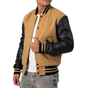 Chaqueta Varsity Unisex con Cierre, Cuello Redondo de Lana, Mangas con Parches, Cuello Acanalado, Forro Acolchado, Estilo Americano Vintage - Product Image 3