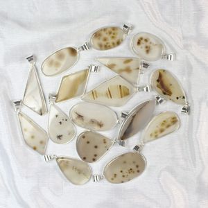 Collar con colgante de ágata de dendrita Shajar de estilo bohemio para mujer, ajuste de bisel Chapado en plata, regalo de joyería - Product Image 4