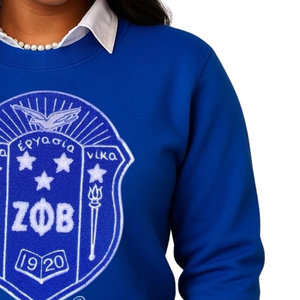Zeta Shield Chenille Sweatshirt Cotton Fleece Embroidered Greek Sorority Zeta Phi Beta <b>Blue</b> Pullover Crewneck for Women - Product Image 3