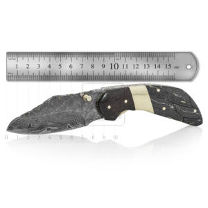 Cuchillo de bolsillo plegable con mango de Micarta, hecho a mano, personalizado, 25mm, acero de Damasco, venta al por mayor para fines tácticos EDC al aire libre - Product Image 3