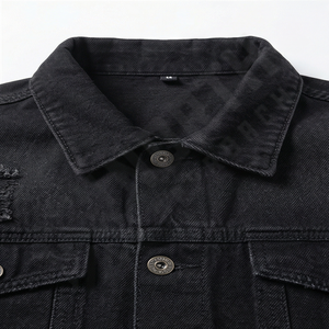 Veste en jean en coton taille XL pour homme Trous déchirés Boutons Poches Hip Hop Casual Automne Streetwear Teint Style Hip Hop Vêtement d'extérieur - Product Image 4