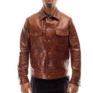 Veste en cuir élégante pour homme, vêtement d'extérieur moderne pour l'hiver, tenue décontractée de rue, chaude, mode quotidienne, texture lisse - Product Image 2