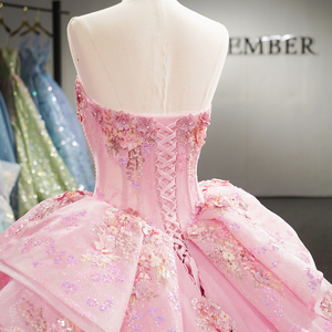 Robe de bal de Quinceañera rose luxueuse sans bretelles Jancember 8519 avec volants superposés - Product Image 6