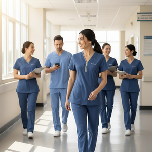 Blusa Médica de Manga Corta con Cuello en V y Media Cremallera para Mujer, Uniforme Médico Elástico y Cómodo con Bolsillos, Ropa de Atención Médica - Product Image 5