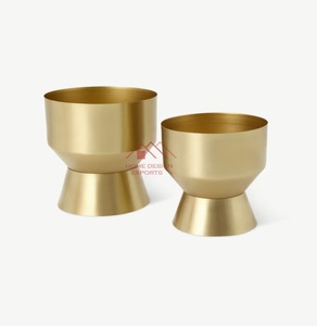 Décoration de table de mariage, vase doré, bol à fleurs en métal léger, arrangements floraux - Product Image 1