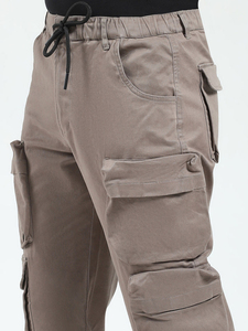 กางเกงคาร์โก้ผู้ชายกางเกงลำลองลายทางทรงตรงมีกระเป๋าหลายกระเป๋าทนทานใส่สบายกางเกงผู้ชายซักได้ - Product Image 5