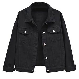 Chaqueta de mujer con cuello vuelto de otoño hecha a medida, Chaquetas vaqueras cortas ajustadas de un solo pecho, proveedor de ropa de calle para mujer - Product Image 4